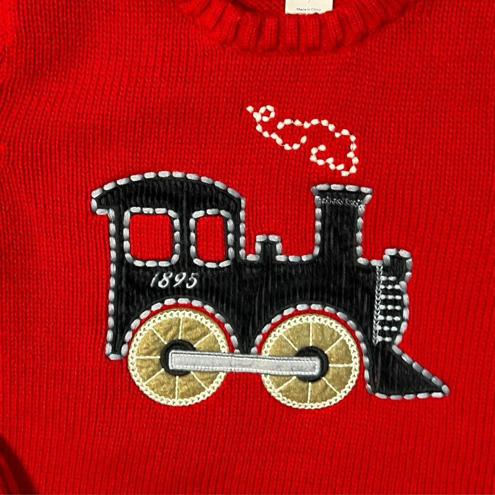OshKosh B'gosh Boys Red‎ Winter Knit Train Holiday Christmas Sweater Size 7